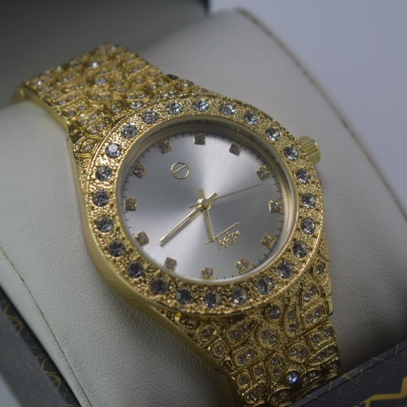 Mens 14K Gold Plated Iced Out Nugget Watch - Picture 1 of 5